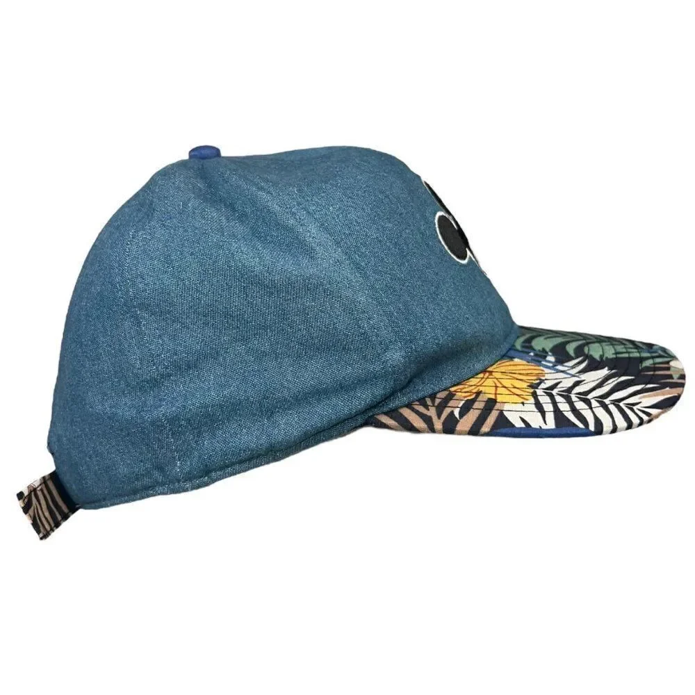 Disney Mickey Mouse Denim Hawaiian‎ Floral Print Strap Back Hat Youth OS